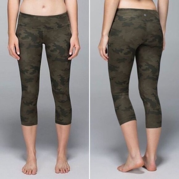 Lululemon Wunder Under Crop *Full-On Luxtreme Savasana Camo Fatigue Green Size 6 - Picture 1 of 13